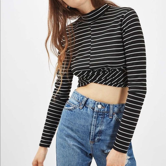 topshop cropped twist front stripe shirt - Picture 3 of 4